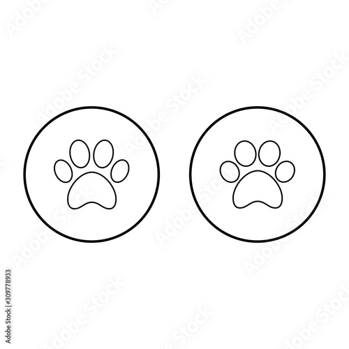 Paw icon vector on white background, Paw Print icon, Dog or cat paw. 