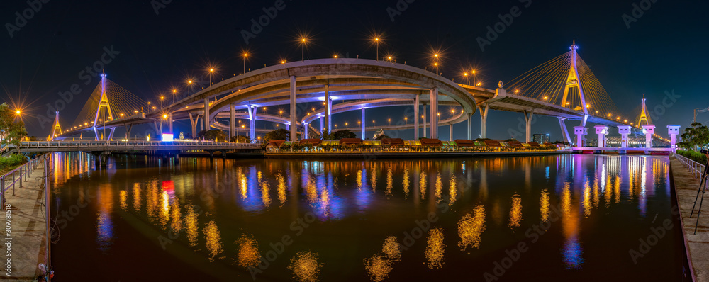 Panorama of Bhumibol suspension Bridge in Thailand. Panorama of Bhumibol suspension Bridge in Thailand.
