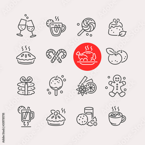 Christmas Food and Drink Icons set