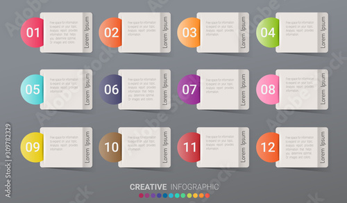Presentation business infographic template for 12 months, 1 year, can be used for Business concept with 12 options, steps or processes.