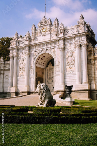 statue gate dolmabahche palace istanbul turkey photo