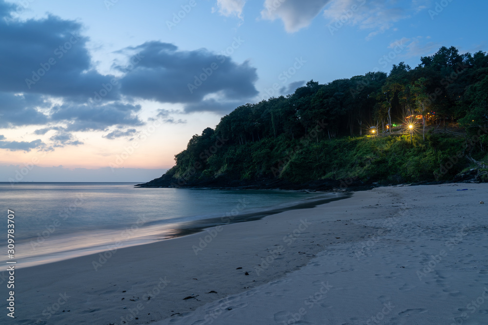 View from a beach and a restaurant on a cliff in Koh Lanta after sunset