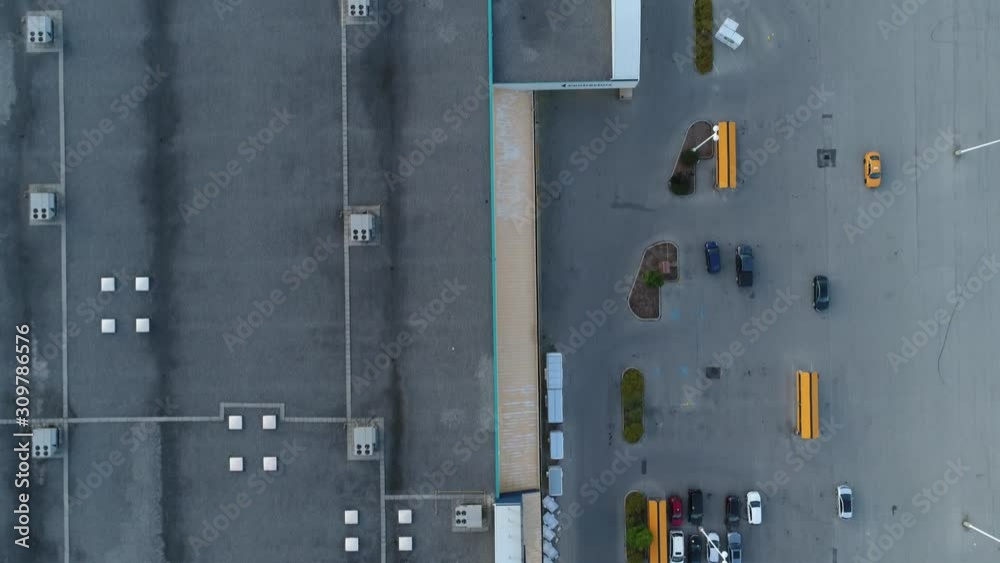 Top Down Aerial Of Rona Home Depot Top Of Building Rooftop With Cars In Parking Lots Top Down Aerial Of Rona Home Depot Top Of Building Rooftop With Cars In Parking Lots