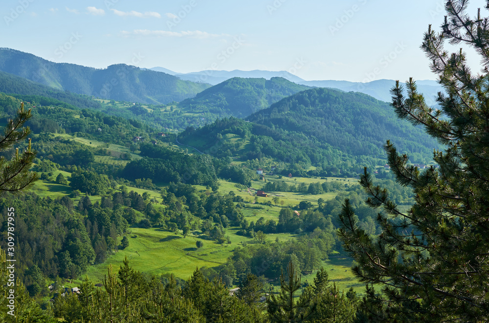 Lush idyllic landscape with hills, valleys and pastures - Serbia