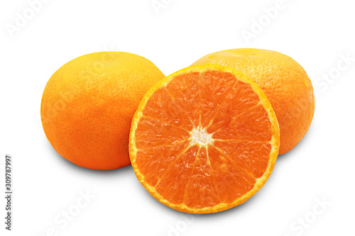 Fresh orange fruit isolated on white background, with clipping path.