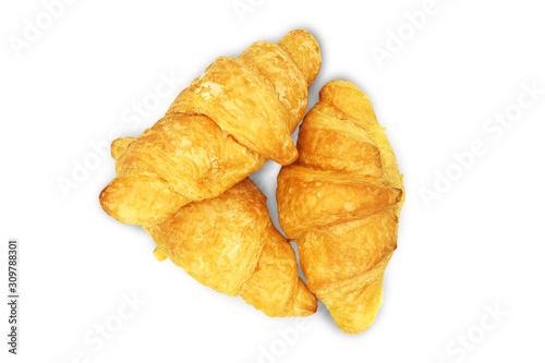 Fresh bread croissant isolated on white background with clipping path.