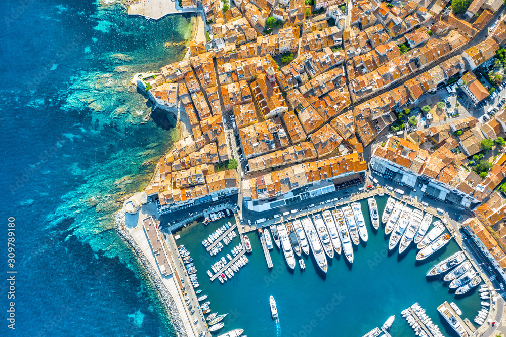 View of the city of Saint-Tropez, Provence, Cote d'Azur, a popular  destination for travel in Europe Stock Photo | Adobe Stock
