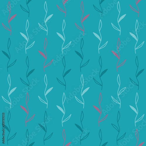 blue seamless pattern with leaves