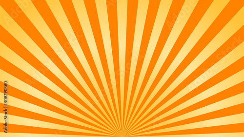 Orange yellow background superhero. Super hero cartoon gradient texture. Sun rays burst. Radiate sun beam, burst effect retro. Sunbeam light flash boom. Sunlight starburst poster. Vector illustration