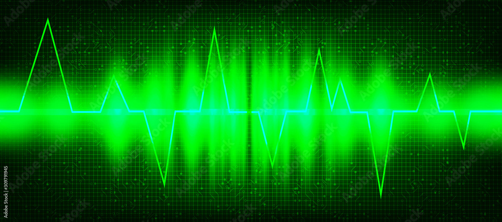 Green Digital Sound Wave or Heart wave Background,technology and earthquake wave diagram concept,design for music studio and science,Vector Illustration.