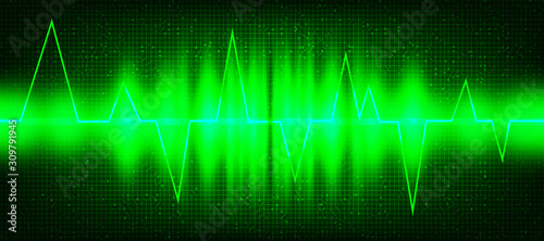 Green Digital Sound Wave or Heart wave Background,technology and earthquake wave diagram concept,design for music studio and science,Vector Illustration.