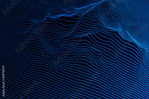 3D rendering of blue mountain ripple lines