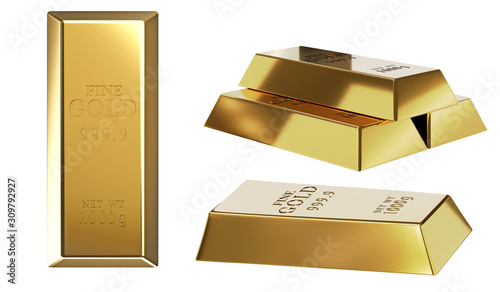 Gold bar isoloate on a white blackground about gold value, success and financial.3D render