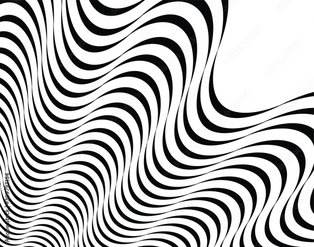 Digital image with a psychedelic stripes Wave design black and white. Optical art background. Texture with wavy, curves lines. Vector illustration Digital image with a psychedelic stripes Wave design black and white. Optical art background. Texture with wavy, curves lines. Vector illustration