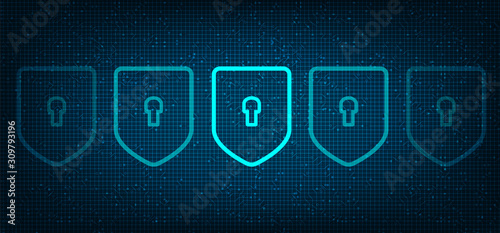 Technology Shields Security,protection and Safe Concept,on Light Blue background Hi-tech and technology concept design.