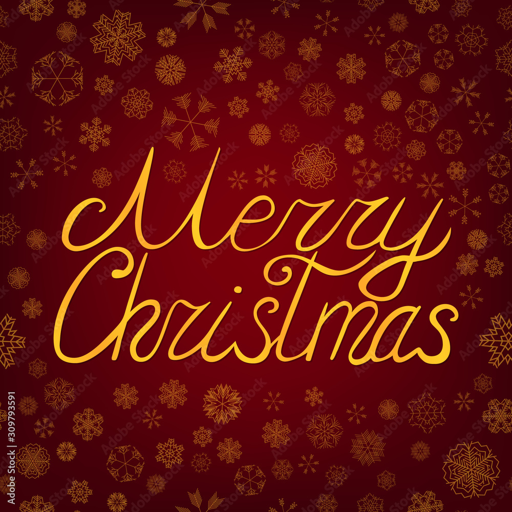 vector golden lettering merry christmas - luxury greeting card with snowflakes