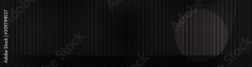 Vector Panorama black curtain with stage background and Stage light,modern style.