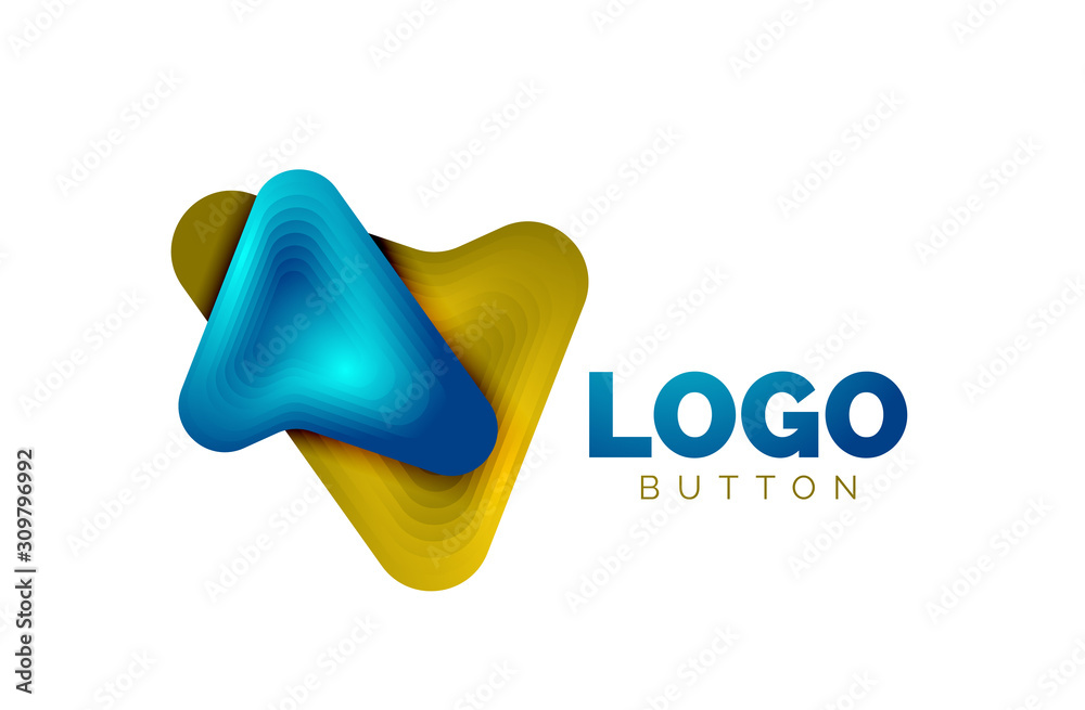 Arrow logo template. Or play or download button logotype template. Minimal geometrical design, 3d geometric bold symbol in relief style with color blend steps effect. Vector Illustration Arrow logo template. Or play or download button logotype template. Minimal geometrical design, 3d geometric bold symbol in relief style with color blend steps effect. Vector Illustration