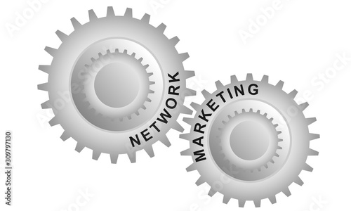 Network marketing concept. Abstract background with connected gears. Vector infographic illustration.