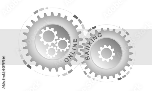 Online banking concept. Abstract background with connected gears. Vector infographic illustration.