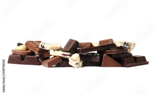 Composition of various chocolate isolated on a white background.