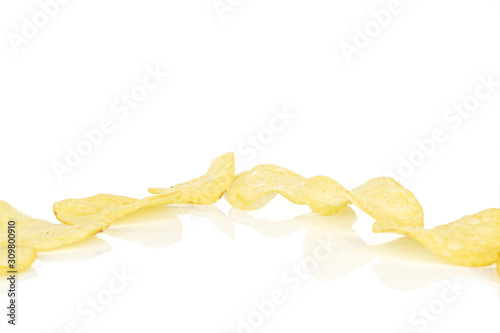 Lot of whole crisp potato chip delta isolated on white background