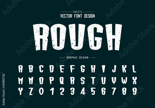Texture font and cartoon alphabet vector, Rough tall typeface letter and number design