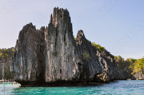 Limestone outcrop in the popular 'Small Lagoon' tour destination in El Nido, Palawan, Philippines.