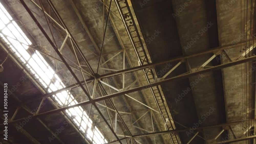 Top To Bottom Panoramic Shot Of Warehouse With Beams Lights And Windows Top To Bottom Panoramic Shot Of Warehouse With Beams Lights And Windows
