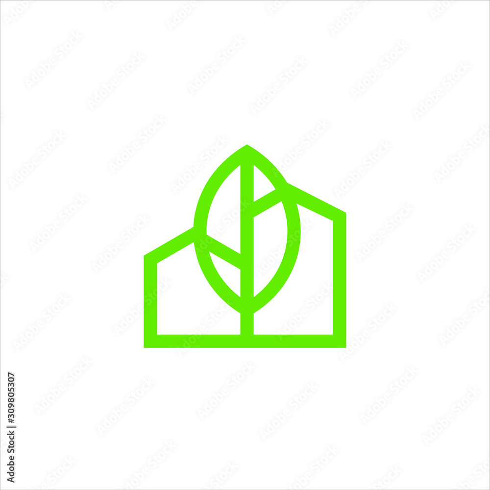 combination of building logos with leaves combination of building logos with leaves