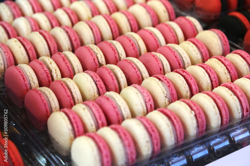 Tasty sweet colorful macaron bakery concept selective focus