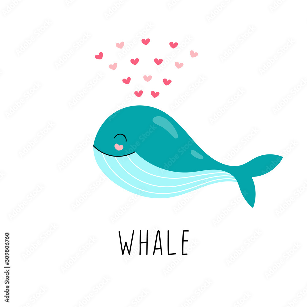 Cute whale, cartoon underwater animal isolated on white background. Vector illustration for children. Cute whale, cartoon underwater animal isolated on white background. Vector illustration for children.