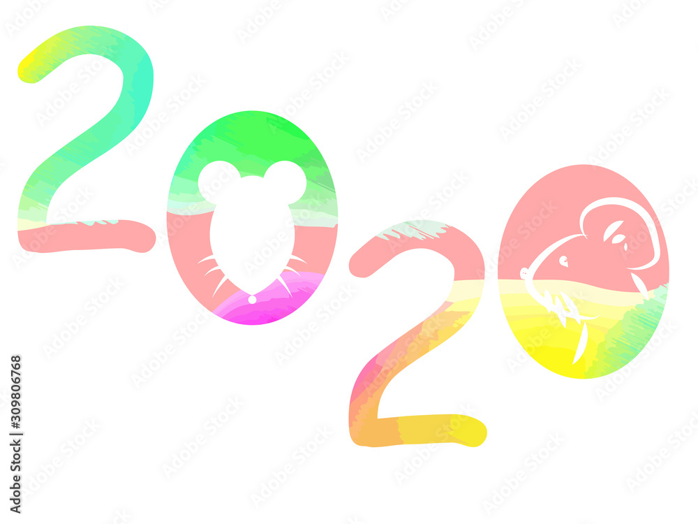 Obraz premium ネズミのシルエットと横顔が隠れた2020