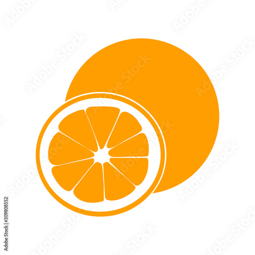 Orange fruit with leaf and slice. Vector illustration