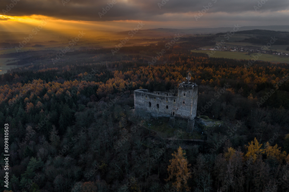 Fototapeta premium Radyne Castle is a castle situated on a hill of the same name, near the town of Stary Plzenec, in the Pilsner Region of the Czech Republic. Radyne, like the similarly conceived Kasperk.