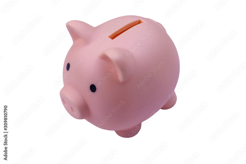 Pink piggy bank isolated on white background