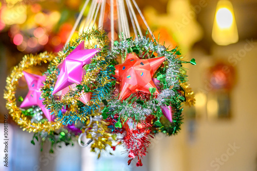 Christmas tree decorated with colorful lights During the Christmas festival, Tharae, Sakon Nakhon, Thailand photo