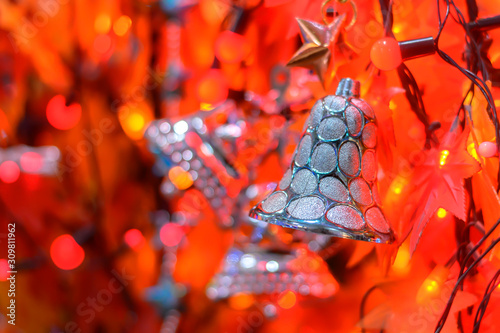 Christmas tree decorated with colorful lights During the Christmas festival, Tharae, Sakon Nakhon, Thailand photo