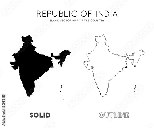 India map. Blank vector map of the Country. Borders of India for your infographic. Vector illustration.