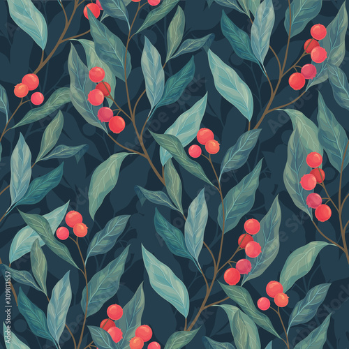 Red berries seamless pattern
