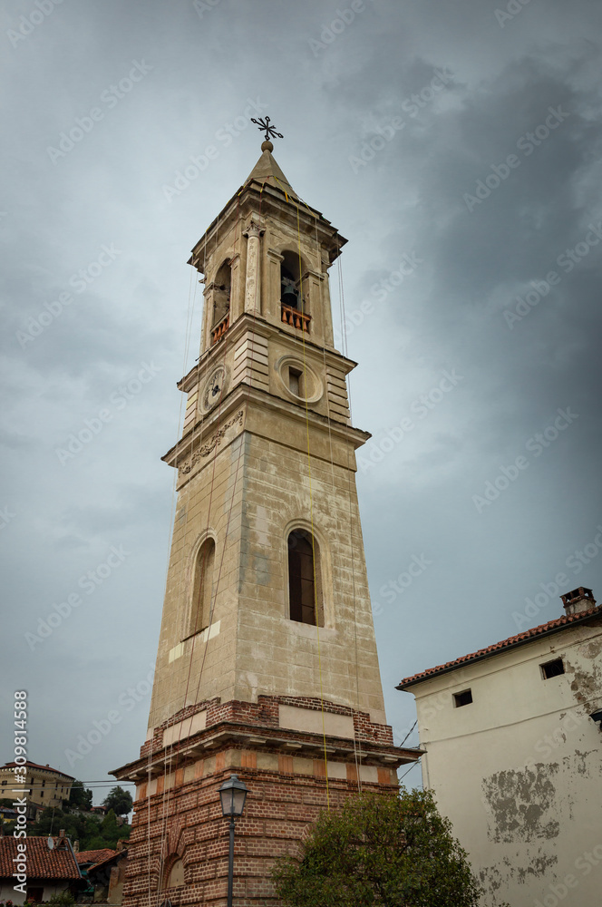Bell tower of the Parish Church in Roppolo town, Province of Biella, region Piemonte, Italy