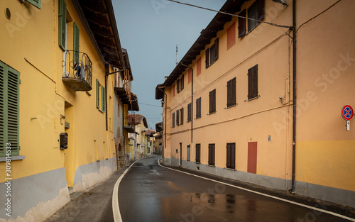 a street in Roppolo town, Province of Biella, region Piemonte, Italy