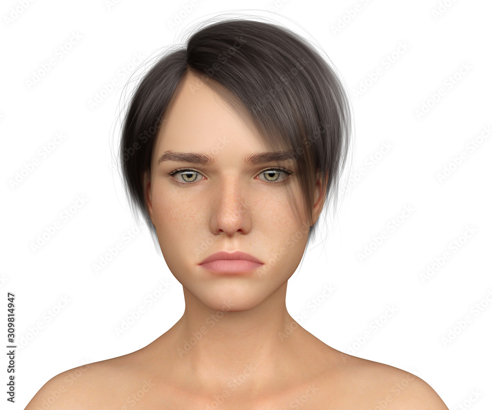 Fototapeta premium Woman Portrait on Isolated White, 3D Rendering