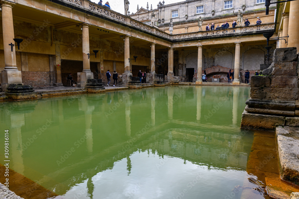 Naklejka premium view of Roman baths, Bath, Somerset, UK,