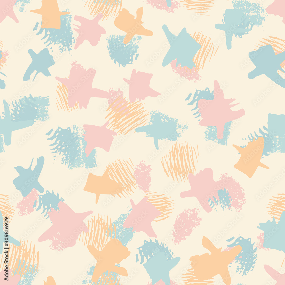 Abstract trendy pastel color brustrokes seamless pattern with hand drawn texture background.