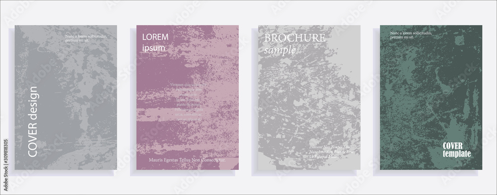 Minimalistic cover design templates. Set of layouts for covers of books, albums, notebooks, reports, magazines. Vintage texture gradient effect, flat modern abstract design. Grunge mock-up texture