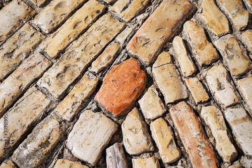 Stone pavement texture. Old cobble stoned pavement background. Details. Jerusalem, Israel