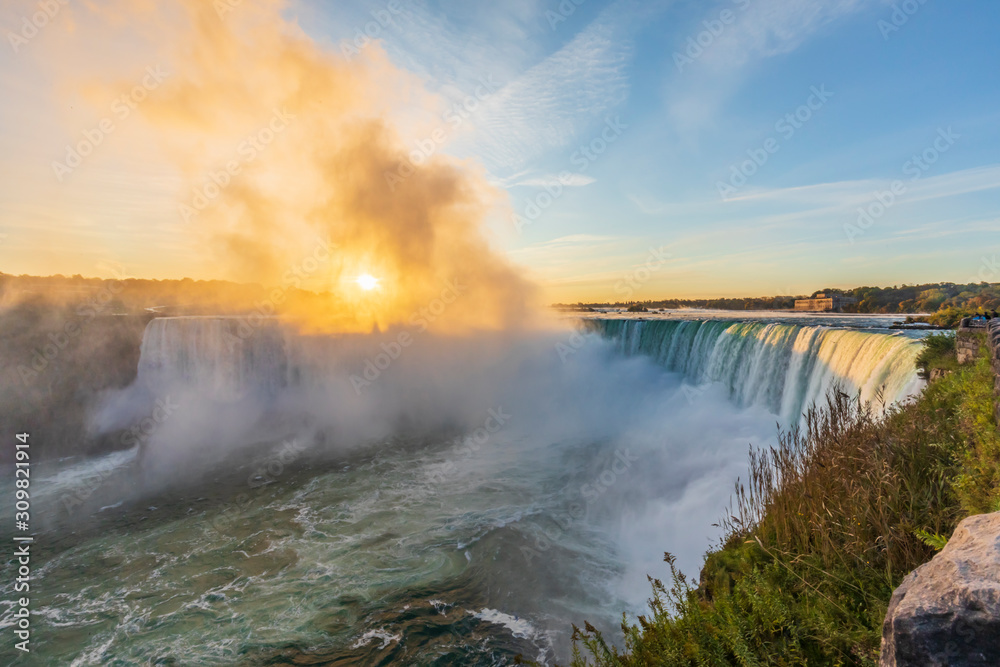 Sunrise at Niagara Falls. View from the Canadian side