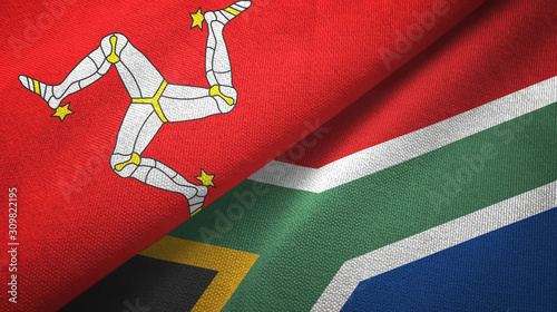 Isle of Mann and South Africa two flags textile cloth, fabric texture