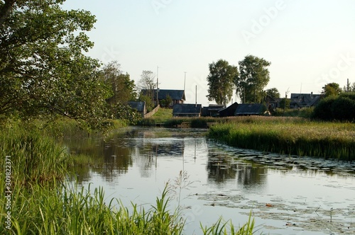 summer landscape russian village near river